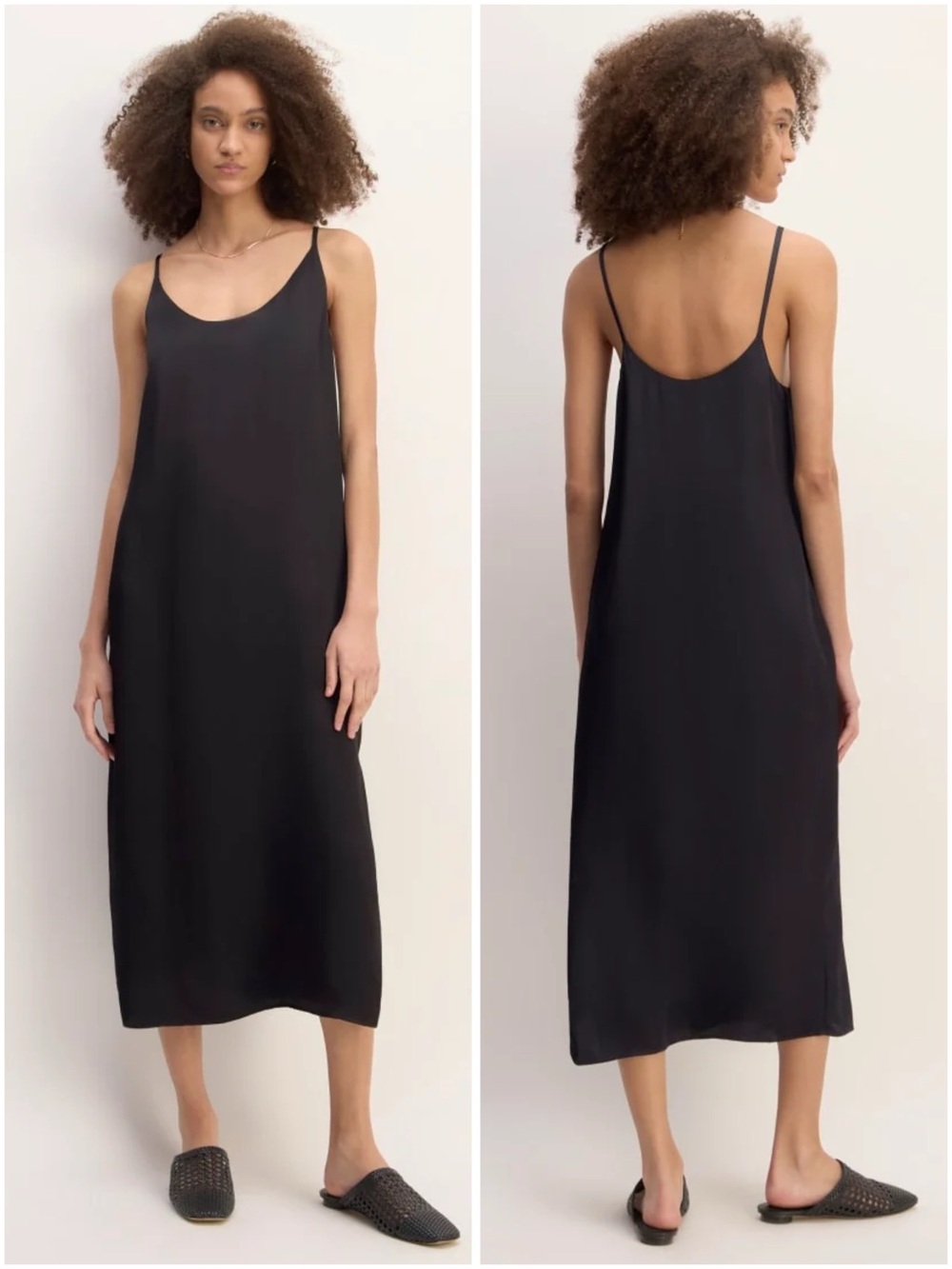 Everlane The Ultimate Slip Dress Black Triacetate Midi Minimalist Size 4 NWOT